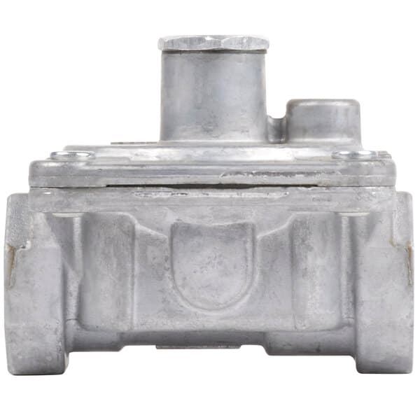 A close-up of the Avantco Dual Regulator metal valve.