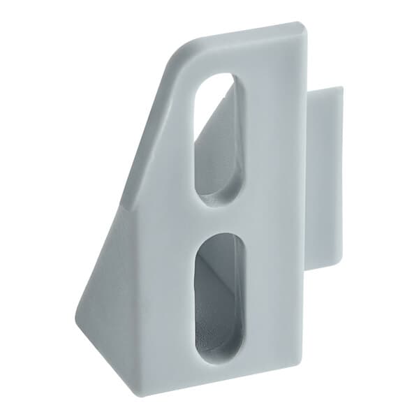 A white plastic Avantco mixer bowl lift bracket with two holes.