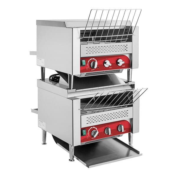An Avantco double stacked commercial conveyor toaster with a white background.