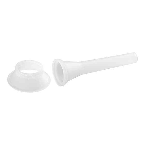 A white plastic tube with a flange and nozzle.