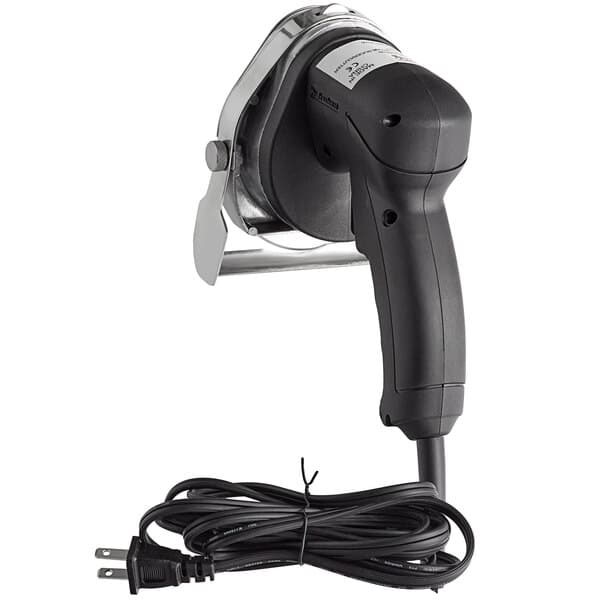 A black and silver Avantco Kebab Slicer machine with a cord.