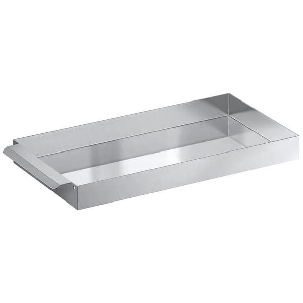 An Avantco stainless steel rectangular tray with a handle.