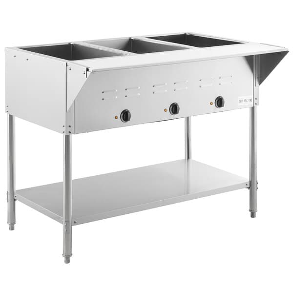 An Avantco stainless steel electric steam table with undershelf.