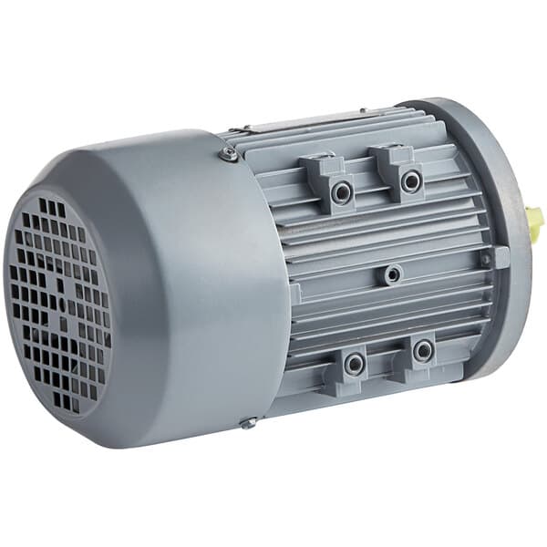 An Avantco electric motor for a vertical band meat saw with a yellow cap.