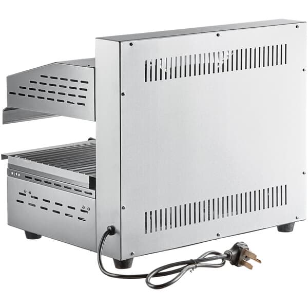 An Avantco stainless steel rectangular salamander with a wire shelf.