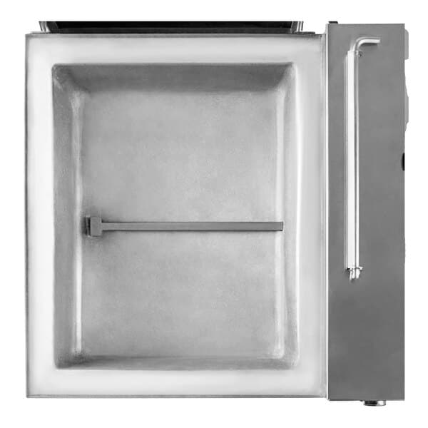 An Avantco stainless steel countertop steamer with a door and drain.