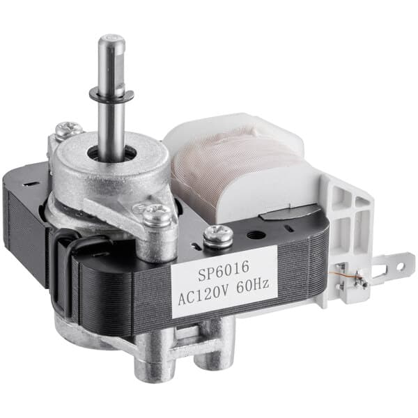 An Avantco fan motor with a black and white cover.