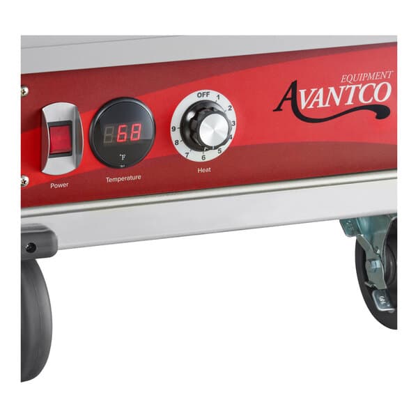 An close up on the knob on a Avantco full size heated holding cabinet with clear Dutch doors.