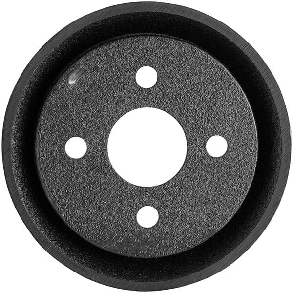 A black circular Avantco timer knob base with holes.