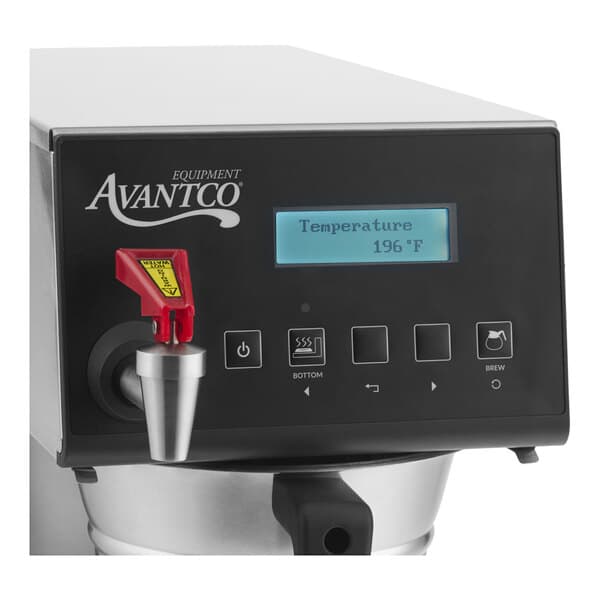 A digital automatic coffee maker with a display screen and control buttons on the front panel.