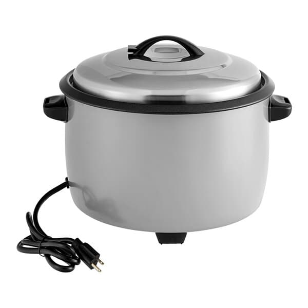 An Avantco stainless steel electric rice cooker with a removable lid.