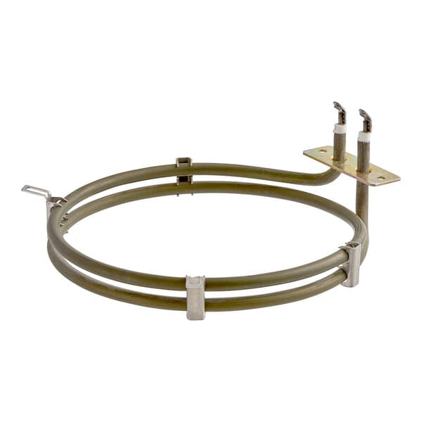 An Avantco heating element with a circular metal frame and two hooks.