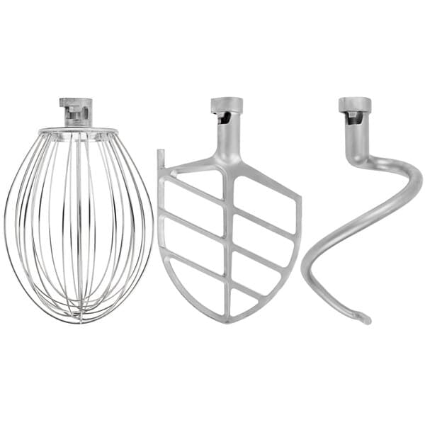 The standard accessories for an Avantco Planetary Floor Mixer, including three metal wire whiskers.