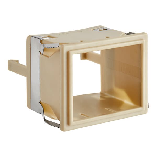 An Avantco beige plastic timer box with a clear window and metal holder.