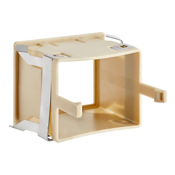 A white plastic box with metal corners and handles.