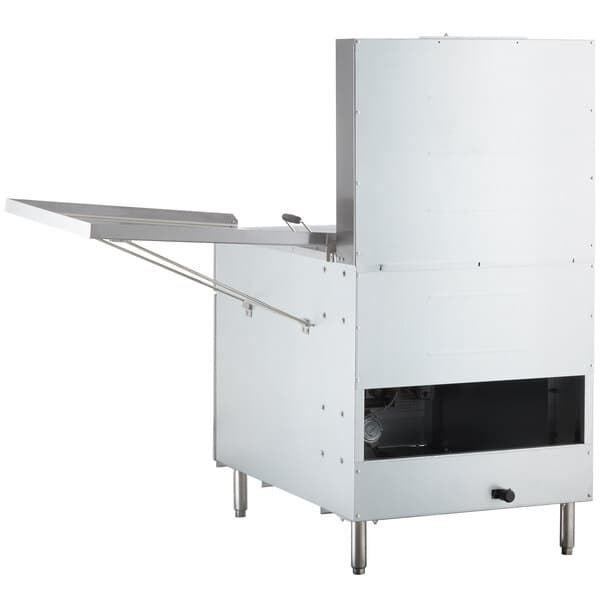 An Avantco liquid propane flat bottom gas fryer with a door open.