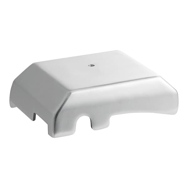 A silver metal cover with a hole for an Avantco meat slicer.