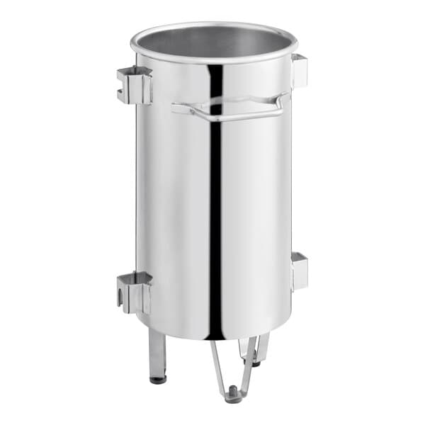 A stainless steel canister designed for 20 lb. sausage stuffers.