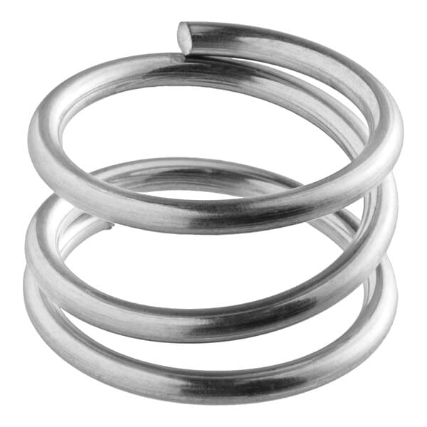 A close-up of a stainless steel spring.