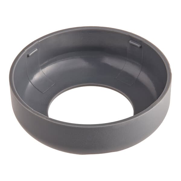 A gray circular flange cover with a white circle and hole in it.