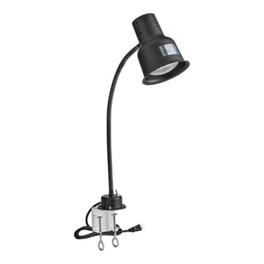 24" Black Single Arm Bulb Warmer Flexible Heat Lamp with PCLMPSS Stainless Steel Clamp - 120V, 250W
