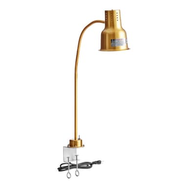 39" Gold Single Arm Stainless Steel Heat Lamp with PCLMPSS Stainless Steel Clamp - 120V, 250W