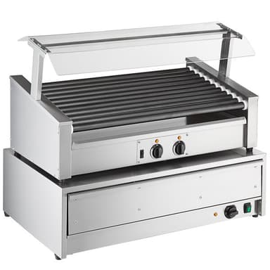 RG1850SLT 50 Slanted Hot Dog Non-Stick Roller Grill with 48 Bun Warmer and Pass-Through Canopy - 120V, 1460W