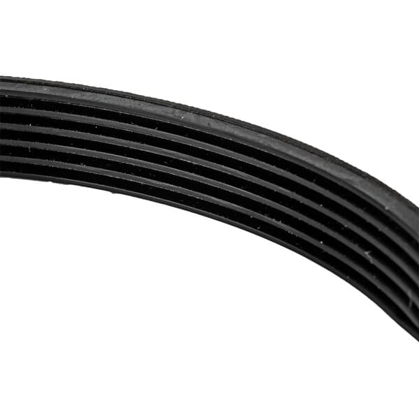 A black rubber belt on a white background.