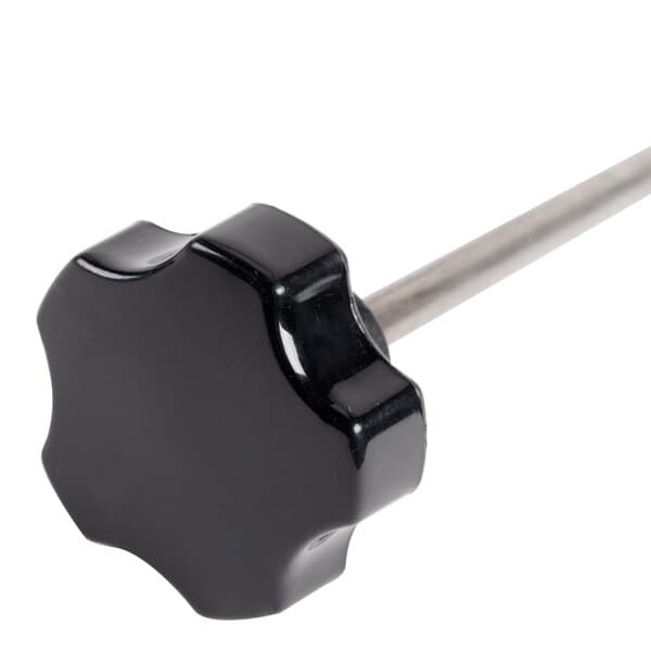 An Avantco black knob with a metal handle.