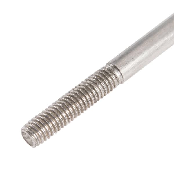 A close-up of a silver bolt with a metal guard knob.