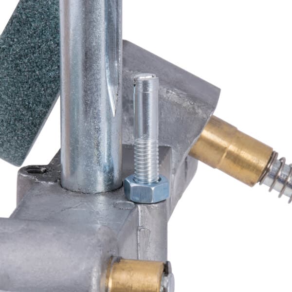 A metal piece with a screw and a nut.