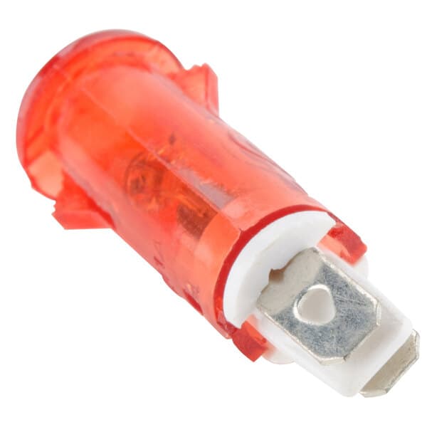 A close-up of a white and red Avantco electrical component with a red plastic plug.