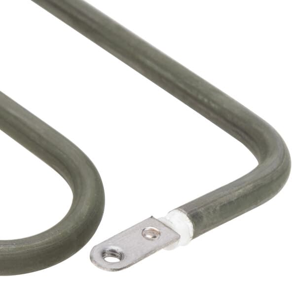 A close-up of a green Avantco top heating element with a curved metal strip.