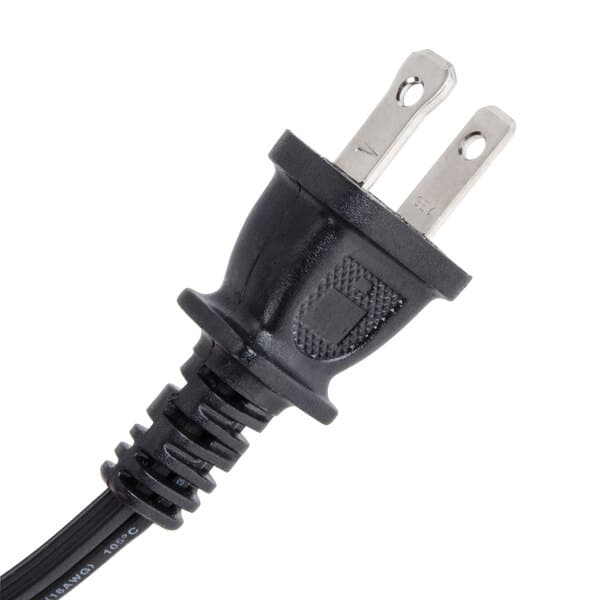 A black power cord with two plugs for an Avantco Countertop Pizza Snack Oven.