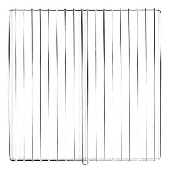 A metal baking rack for a countertop pizza oven with four metal bars.