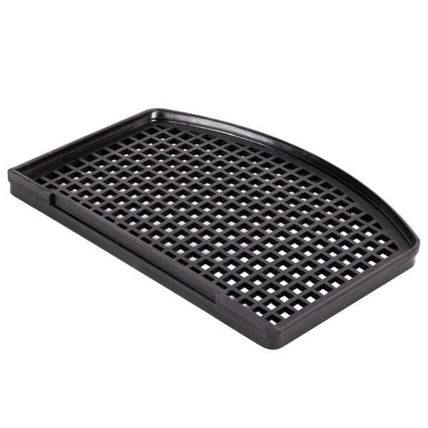 A black plastic tray with holes.