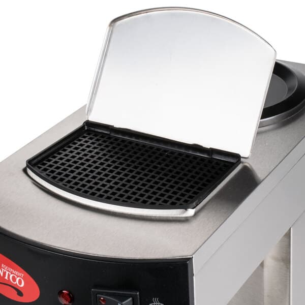 An Avantco coffee machine reservoir screen on a counter.