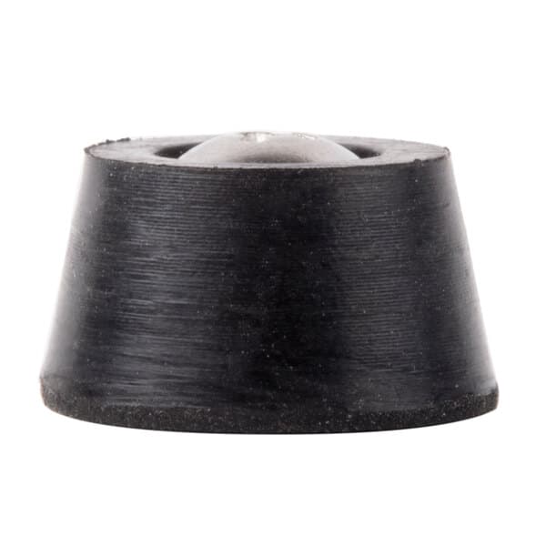 A black rubber foot with a silver ball on the bottom.