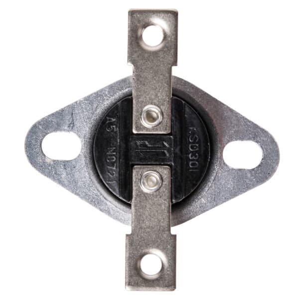 An Avantco black and silver metal plate with two screws on it.