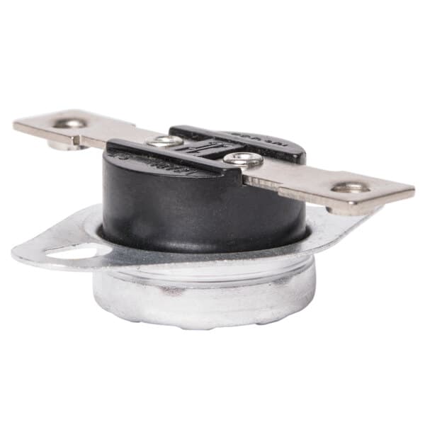 A close-up of a black and silver Avantco automatic thermostat.