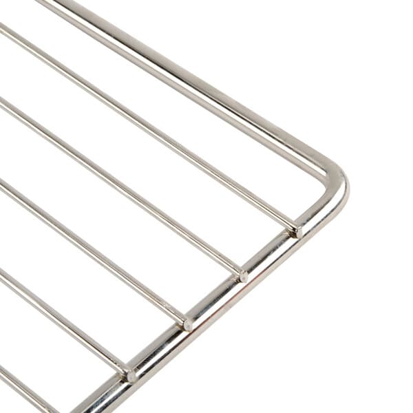 A stainless steel Avantco wire rack with a handle.