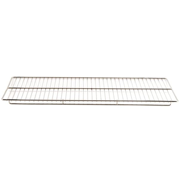 A stainless steel rack with metal bars.