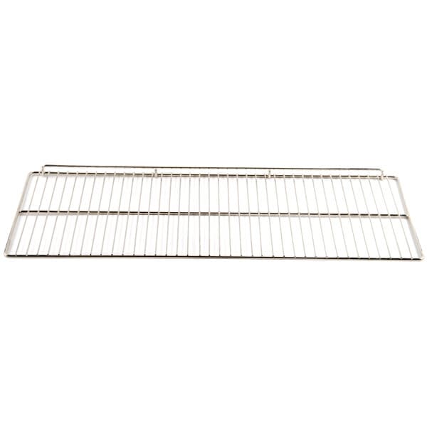 An Avantco stainless steel rack with a wire grid on it.