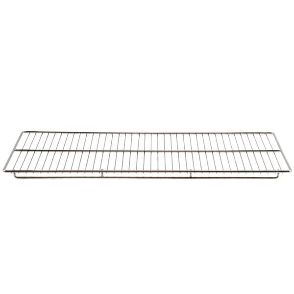 A stainless steel rack with a wire grid on it.