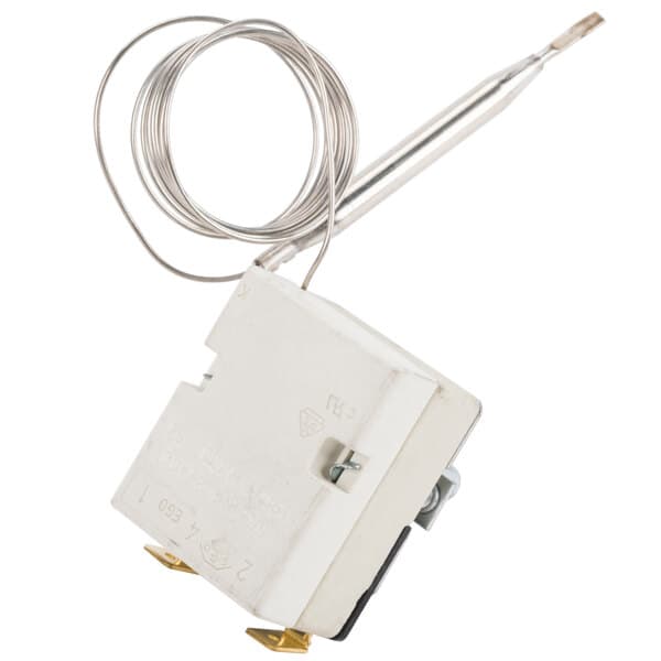 An Avantco thermostat with a wire attached.