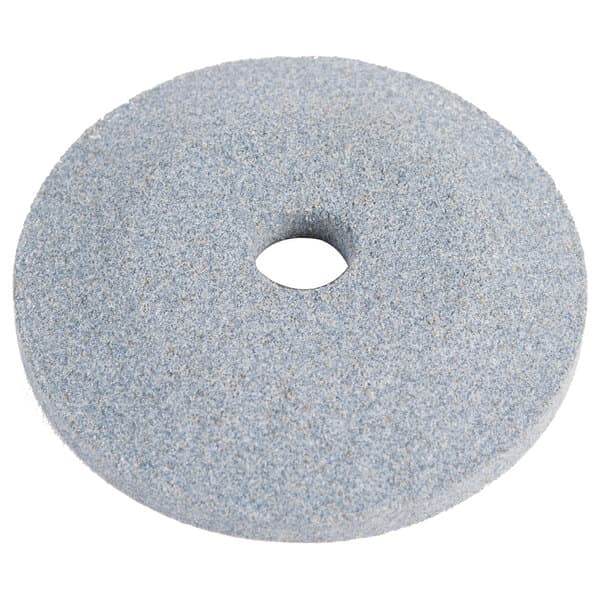 A white circular grinding wheel with a hole in the center.