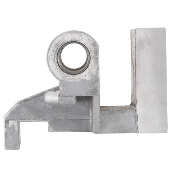A close-up of a metal Avantco towing bracket with a hole in it.