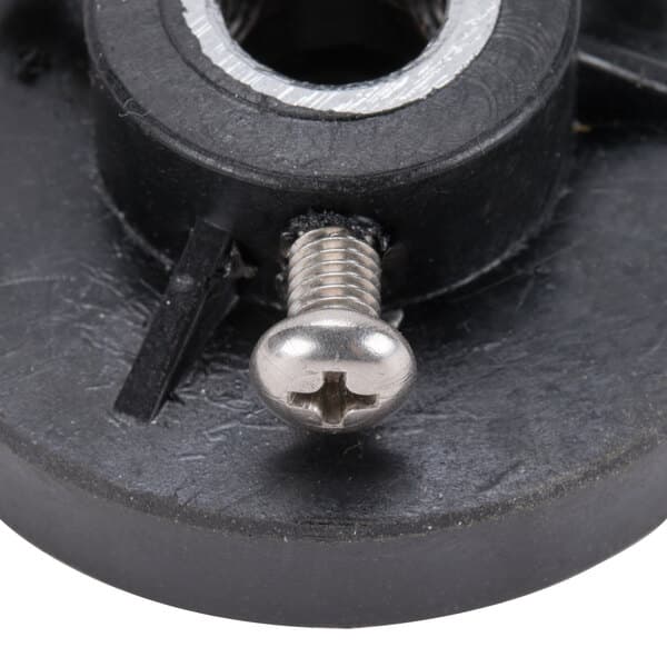 A black plastic nut with a screw attached to it.