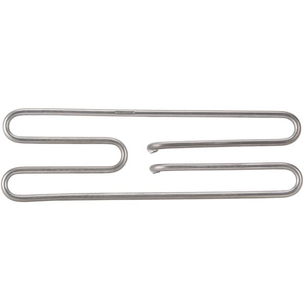 A close-up of the Avantco 240V heating element with a pair of metal hooks.