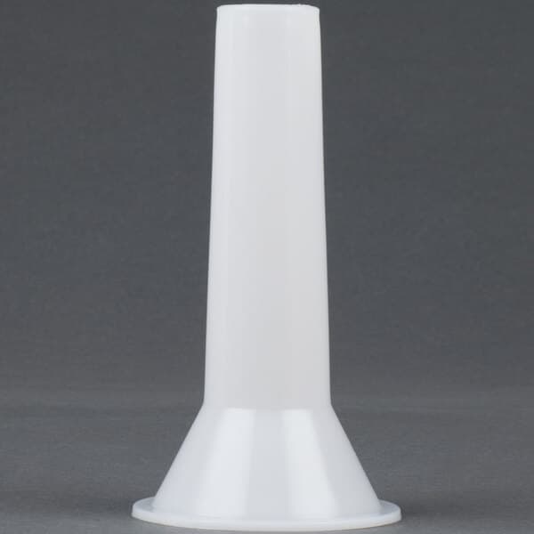 A white plastic cylindrical sausage stuffer tube with a white cap.